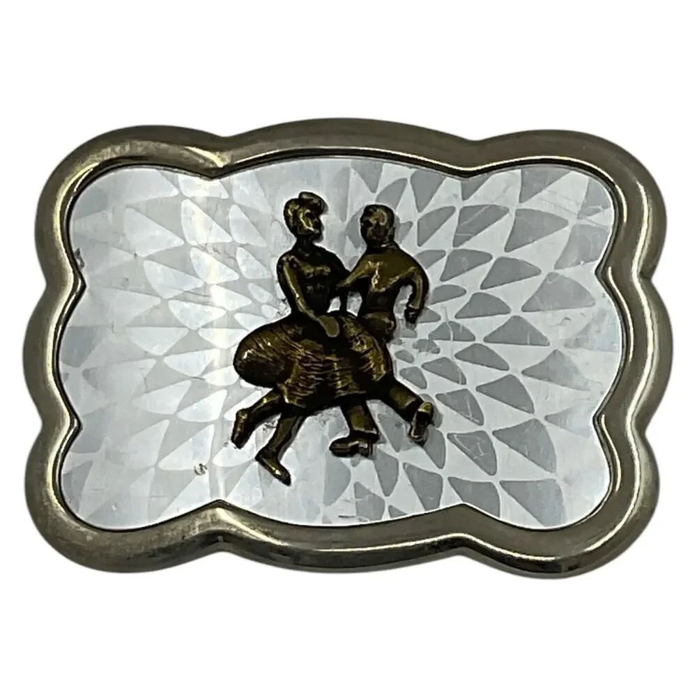 Square Dancing Couple Belt Buckle Mens Vintage Collectible Nickel‎ Plated